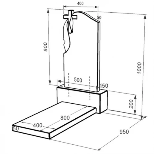 Розміри Гранітний пам'ятник з хрестом різьблений одинарний із чорного граніту Коростишів з плащаницею різьблений к7-kor-pf-80-40-05-142