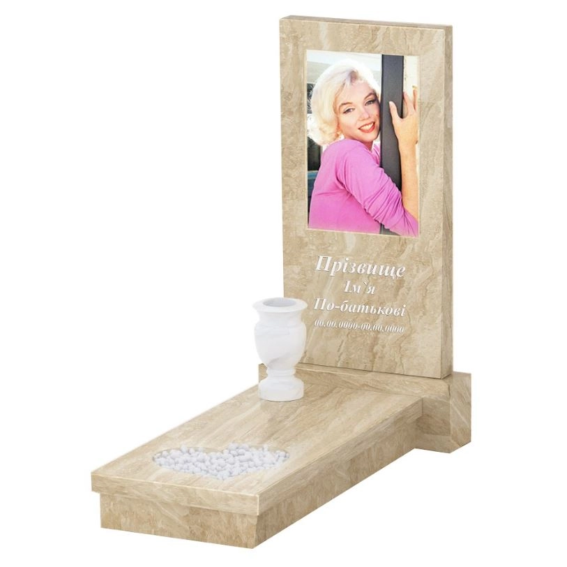 Основне Мармуровий пам'ятник 120 см висотою одинарний з мармуру Дайна з серцем різьблена робота к11-dan-pf-100-50-08-001