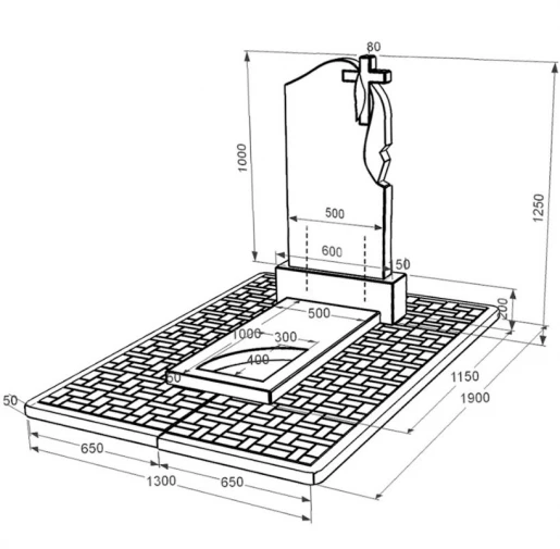 Размеры Гранитный памятник с вырезанным уголком одинарный из черного гранита Коростышев к9-kor-npf-100-50-08-142-r-pbd2