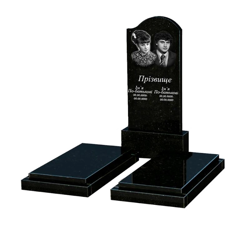 Основне Пам'ятник із граніту подружжю подвійний із чорного граніту Коростишів з хвилею різьблений к21-kor-pf-120-60-08-011-r