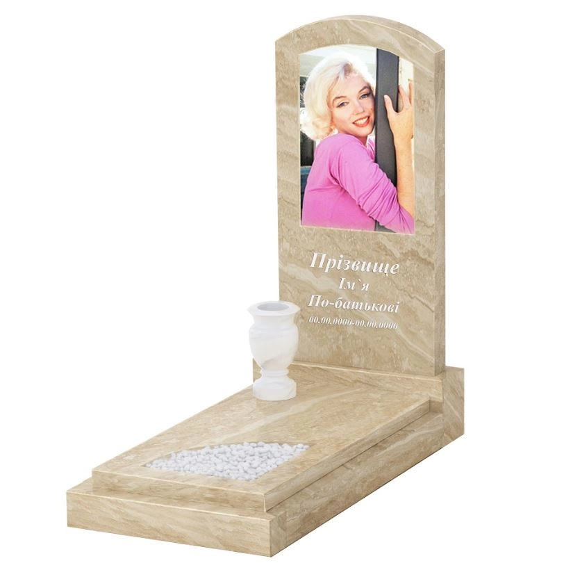 Основне Мармуровий пам'ятник на могилу з мармуру Дайна з вирізаним куточком к24-dan-pf-100-50-08-009