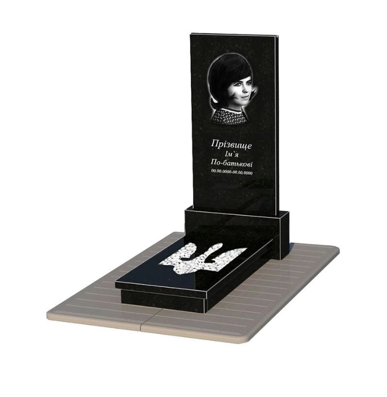 Основне Гранітний надгробок з Тризубом вирізаним одинарний із чорного граніту Коростишів к8-kor-npf-120-60-08-001-pbd3