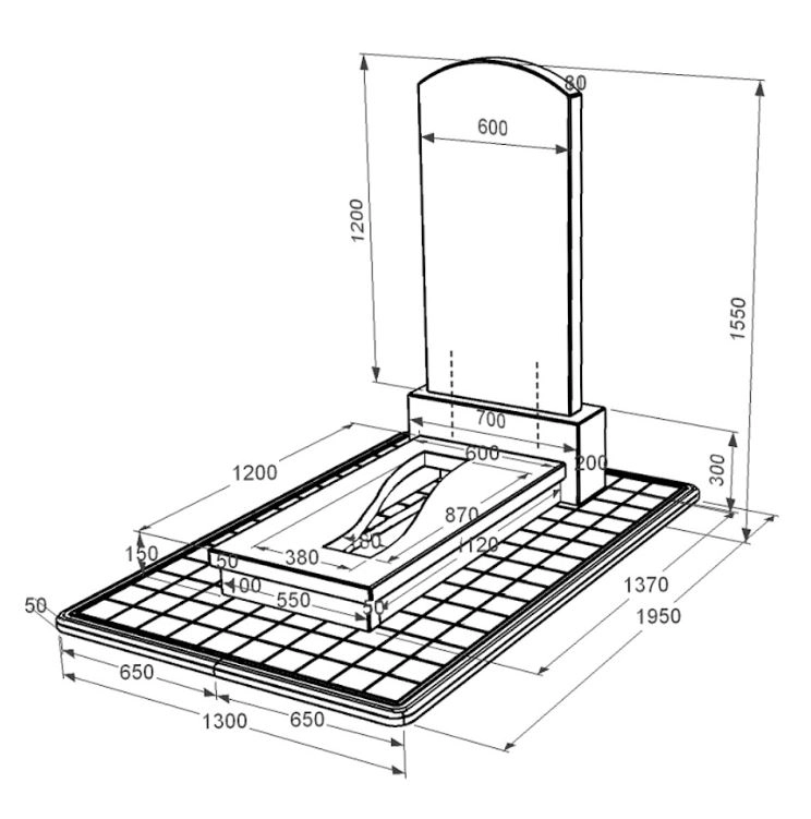 Розміри Пам'ятник на могилу із граніту від виробника Україна з вирізаною смугою із чорного граніту Коростишів Дуга 009 к23-kor-npf-120-60-08-009-pbd3