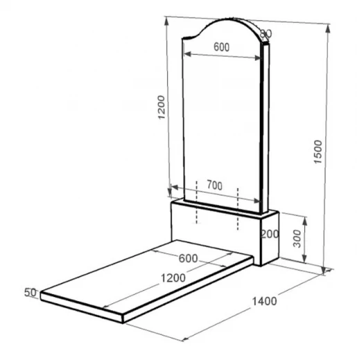 Размеры Гранитный памятник стела 120х60 см одинарный из черного гранита Коростышев с волной резной к7-kor-npf-120-60-08-011-r