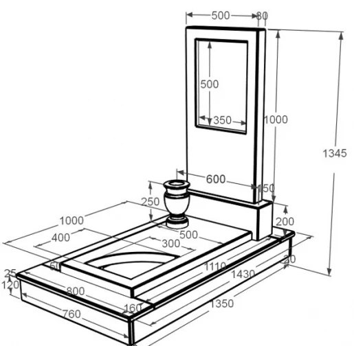 Размеры Мраморный памятник с цоколем одинарный из белого мрамора Волокас с вырезанным уголком к9-vol-pf-100-50-08-001-ck