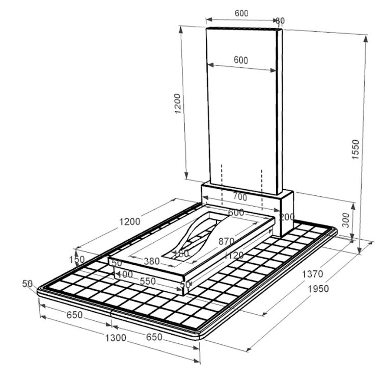 Размеры Памятник на кладбище из гранита с вырезанной полосой одинарный из черного гранита Коростышев к23-kor-pf-120-60-08-001-pbd3