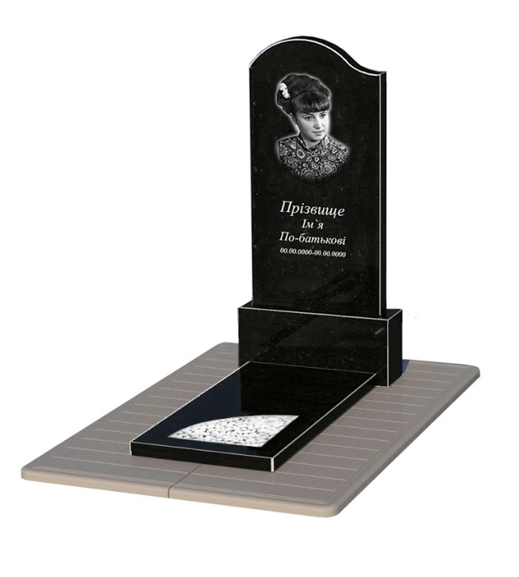 Основное Гранитный памятник элитный одинарный из черного гранита Коростышев с вырезанным уголком к9-kor-npf-120-60-08-011-l-pbd3