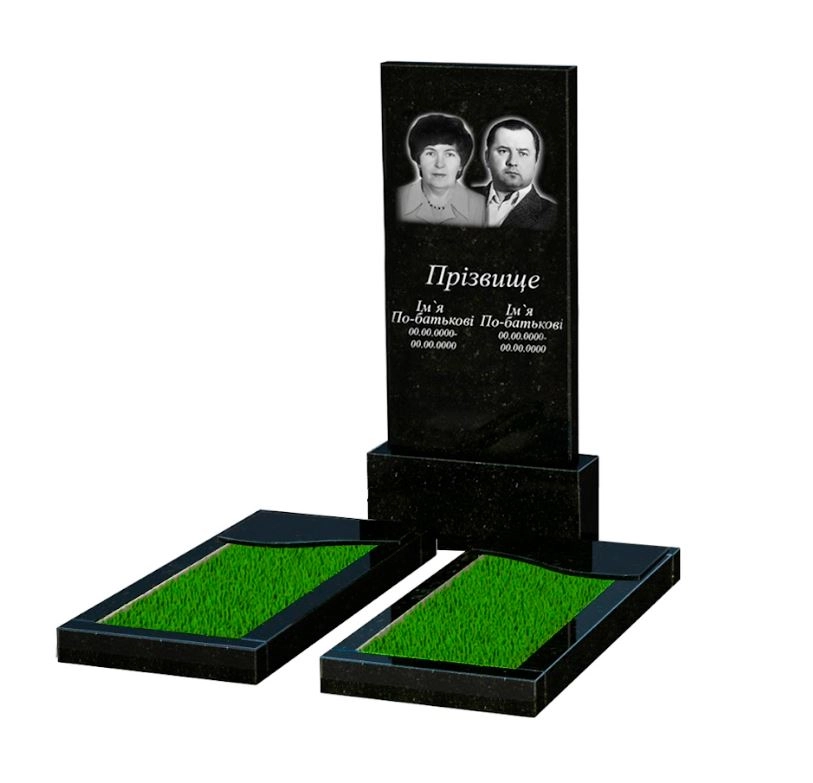 Основное Гранит надгробие элитное двойное из черного гранита Коростышев с волной резное к16-kor-pf-120-60-08-001