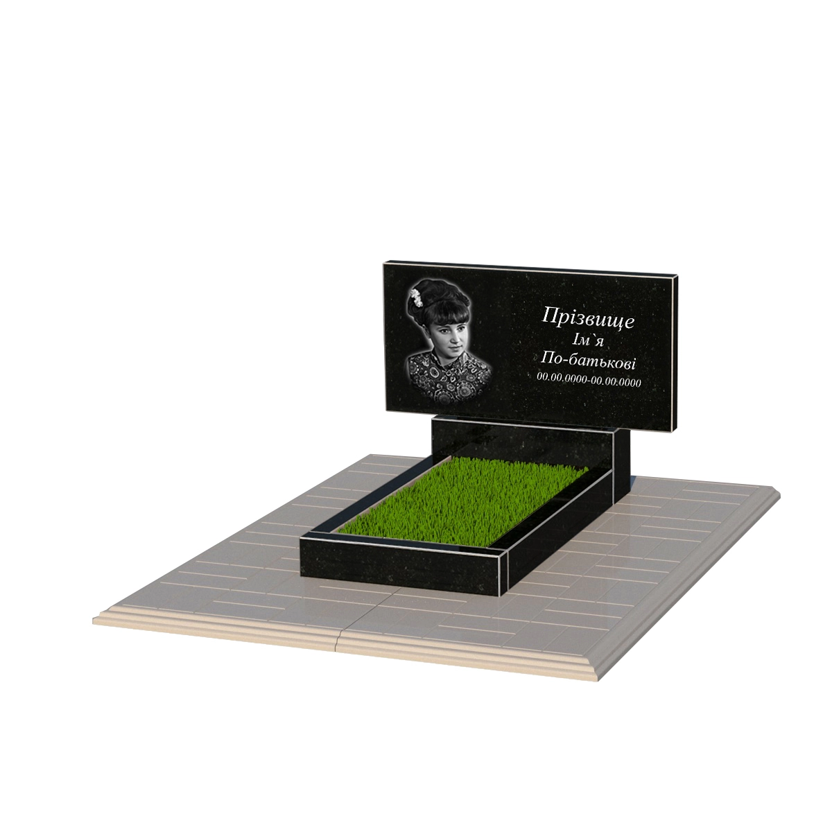 Основне Гранітний пам'ятник з квітником без плити одинарний із чорного граніту Коростишів без різьблених робіт к2-kor-npf-40-80-05-001-pbd1