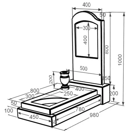 Размеры Мраморный памятник с полным полированием сторон одинарный из белого мрамора Волокас с вырезанным уголком к24-vol-pf-80-40-05-011-l