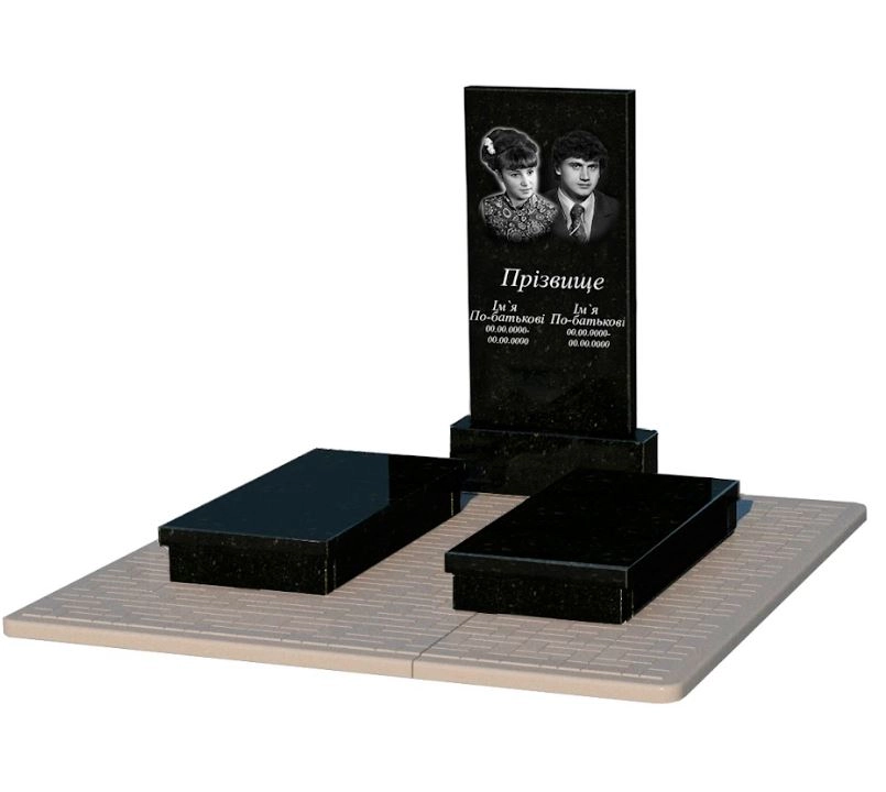 Основне Гранітний пам'ятник простий без різьблених робіт подвійний із чорного граніту Коростишів к19-kor-pf-100-50-08-001-pbd2