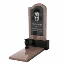 Гранитный памятник с надгробной плитой одинарный из гранита Токовский Коростышевский с волной резной к7-tor-kor-pf-80-40-05-011-R