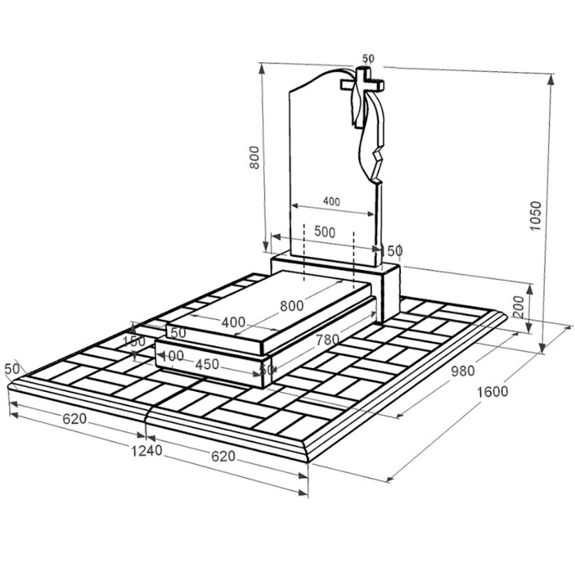 Розміри Гранітний пам'ятник для цвинтаря одинарний із чорного граніту Коростишів з листом різьблена робота к13-kor-npf-80-40-05-142-r-pbd1