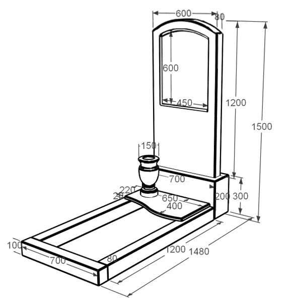 Розміри Мармуровий пам'ятник у формі дуги з мармуру Дайна з хвилею різьблений к5-dan-pf-120-60-08-009