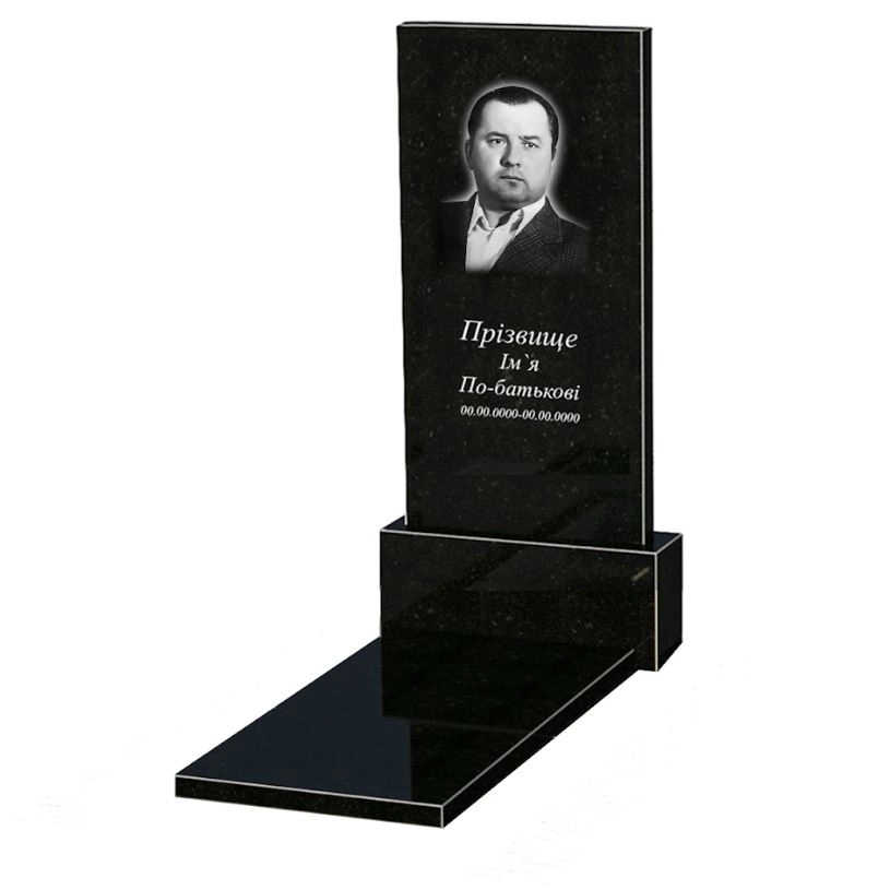 Основное Гранитный памятник стела 120х60 см одинарный из черного гранита Коростышев без резных работ к7-kor-npf-120-60-08-001