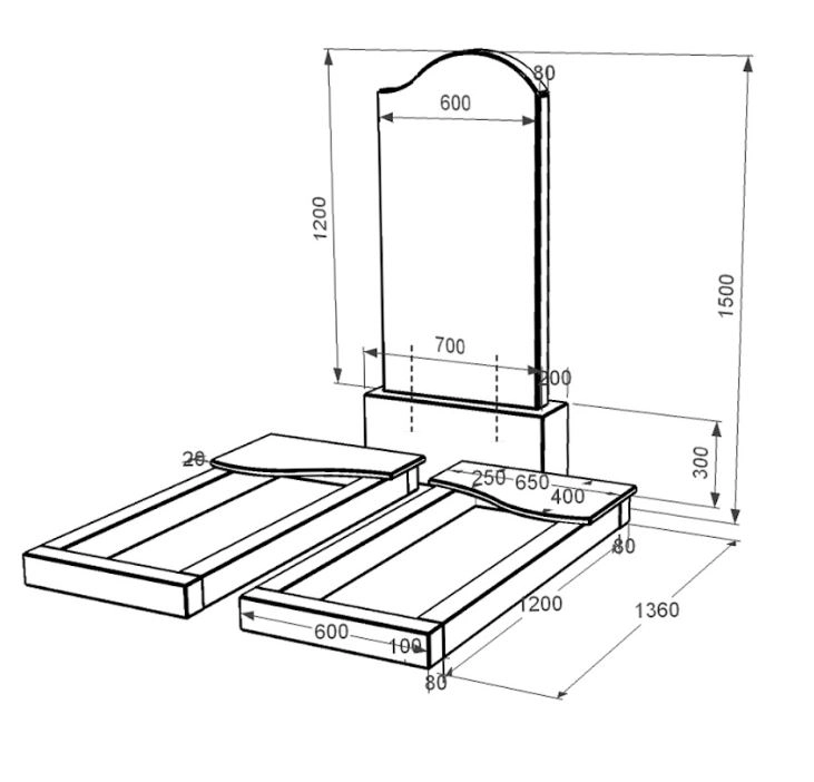 Розміри Гранітний камінь на могилу з квітником подвійний із чорного граніту Коростишів з хвилею різьблений к15-kor-pf-120-60-08-011-r