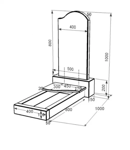 Размеры Надгробие из гранита стела  80x40 см одинарное из черного гранита Коростышев с волной резное к3-kor-npf-80-40-05-011-r
