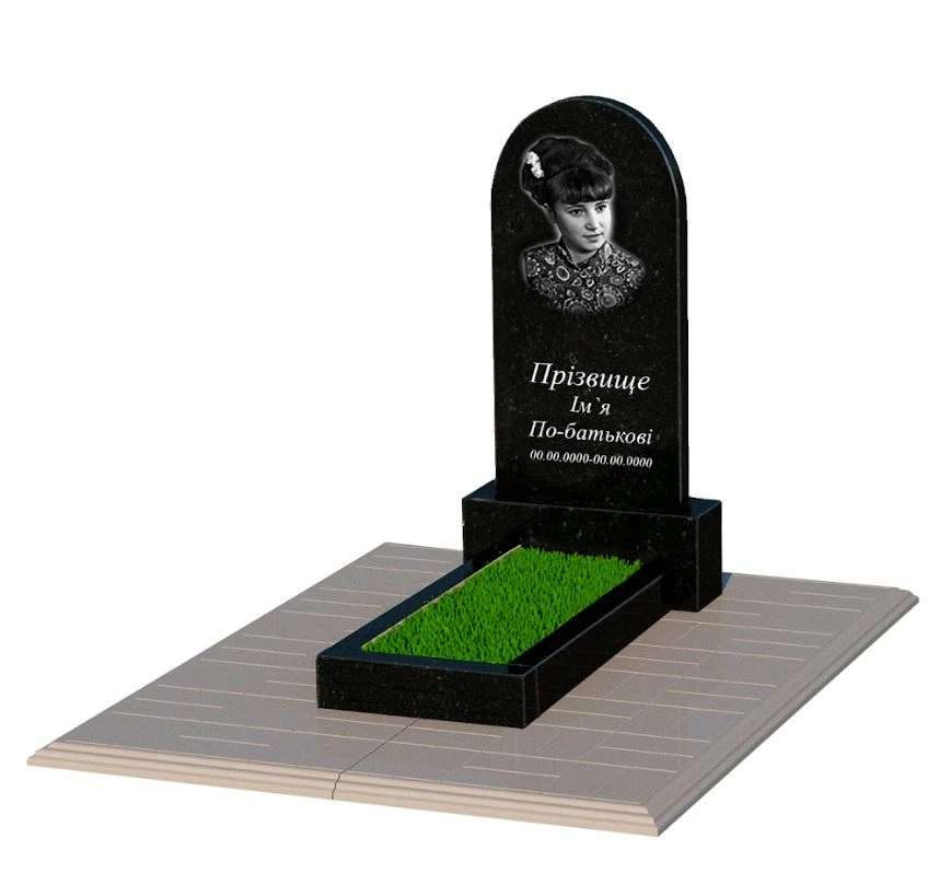 Основное Гранитный памятник маленького размера одинарный из черного гранита Коростышев с полукруглой стелой к1-kor-pf-80-40-05-006-pbd1