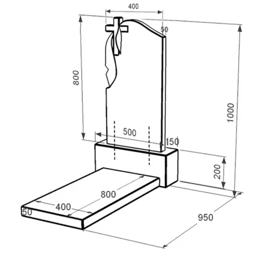 Розміри Пам'ятник із граніту з плащаницею різьблений одинарний із чорного граніту Коростишів з хрестом різьблений к7-kor-npf-80-40-05-142