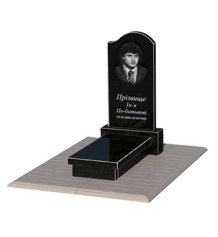 Основне Надгробний пам'ятник із граніту юнакам одинарний із чорного граніту Коростишів з хвилею різьблений к10-kor-npf-80-40-05-011-r-pbd1