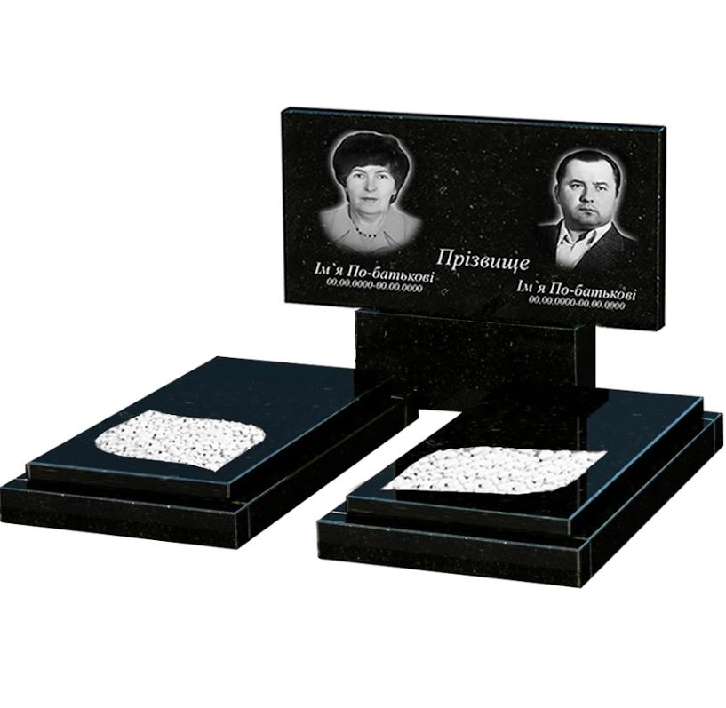 Основне Пам'ятник із граніту висотою 90 см подвійний із чорного граніту Коростишів з листом різьблена робота к22-kor-pf-60-120-08-001