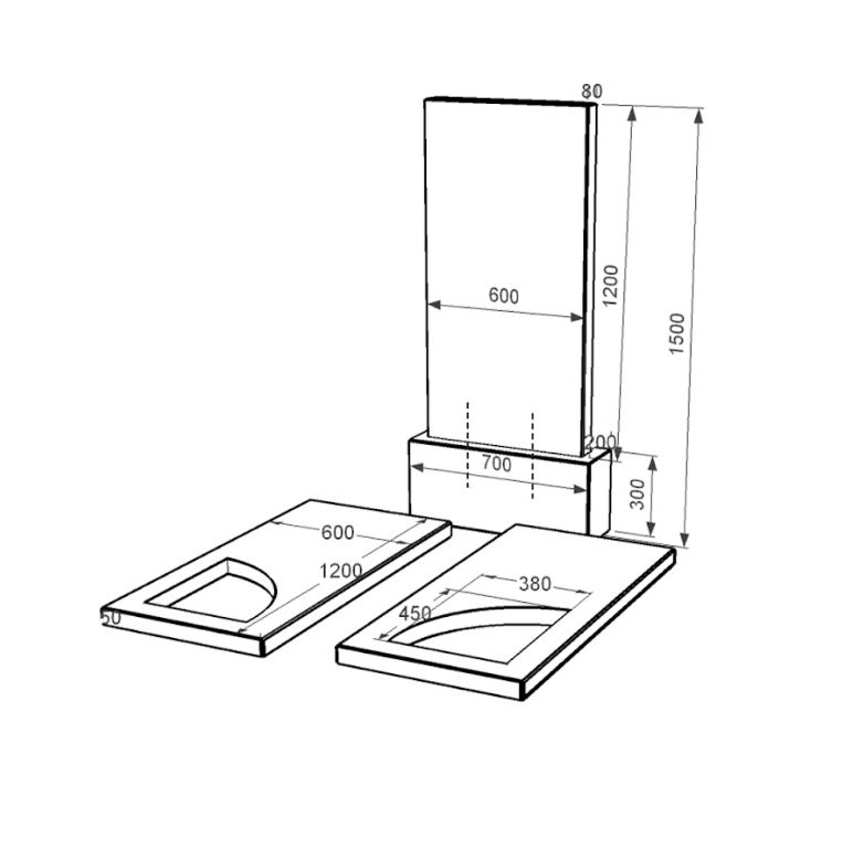 Розміри Гранітний надгробок чорного кольору подвійне із чорного граніту Коростишів з вирізаним куточком к18-kor-npf-120-60-08-001