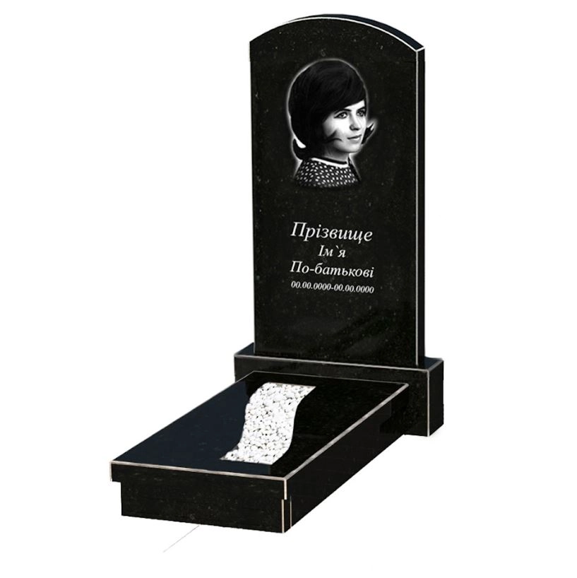 Основное Гранитный памятник дочке одинарный из черного гранита Коростышев с вырезанной полосой к23-kor-npf-100-50-08-009