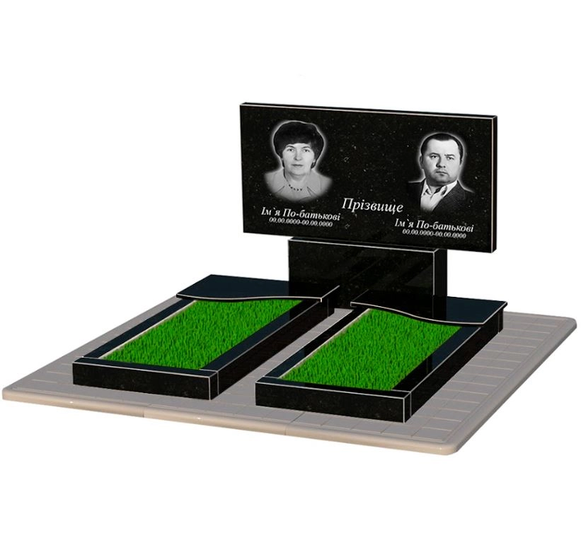 Основне Гранітний пам'ятник на могилу подвійний із чорного граніту Коростишів з хвилею різьблений к15-kor-npf-60-120-08-001-pbd3