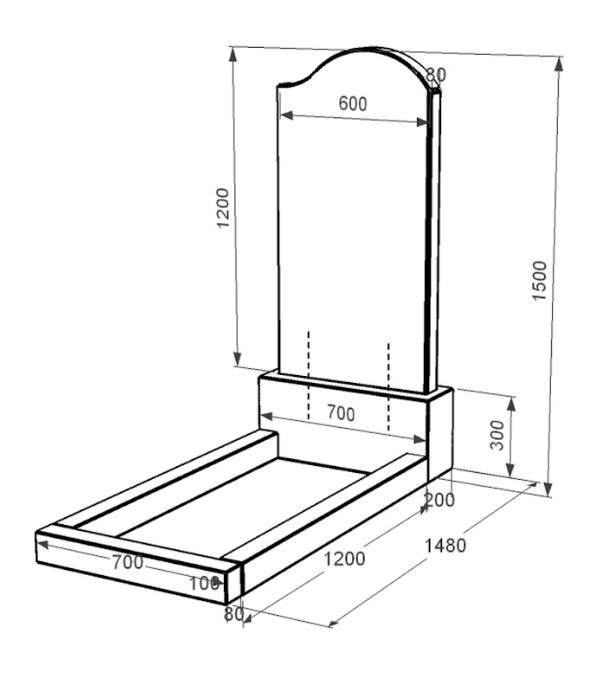 Розміри Граніт надгробок з декоруванням штучною травою одинарний із чорного граніту Коростишів з хвилею різьблений к2-kor-npf-120-60-08-011-r