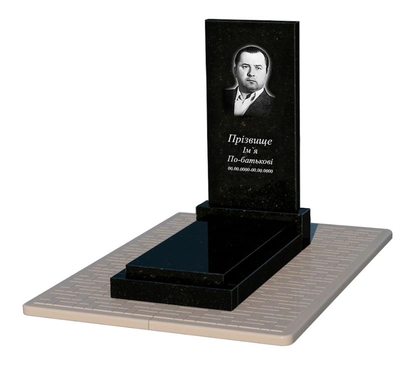 Основне Пам'ятник із граніту простий без різьблених робіт одинарний із чорного граніту Коростишів к12-kor-pf-100-50-08-001-pbd2