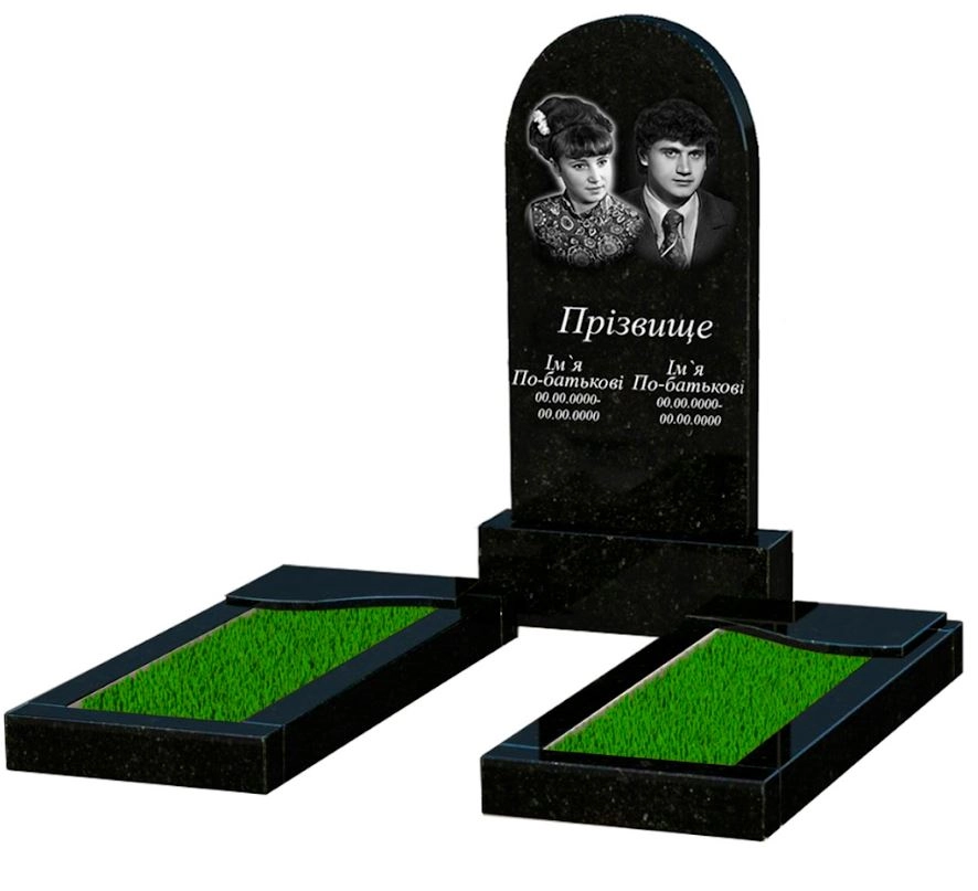 Основное Памятник из гранита с полированными фасками двойной из черного гранита Коростышев с волной резной к16-kor-pf-100-50-08-006