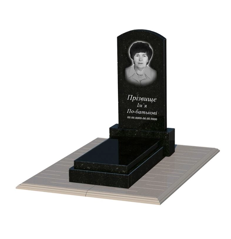 Основне Гранітний пам'ятник габро одинарний із чорного граніту Коростишів з дугою різьблений к12-kor-pf-80-40-05-009-pbd1