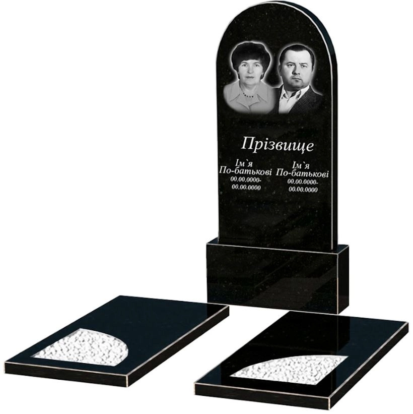 Основное Гранитный памятник с вырезанным уголком двойной из черного гранита Коростышев к18-kor-npf-120-60-08-006