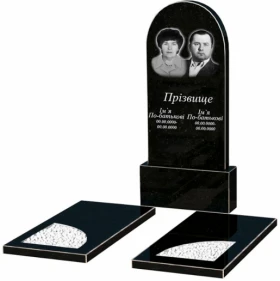 Основное Гранітний пам'ятник з вирізаним куточком подвійний із чорного граніту Коростишів к18-kor-npf-120-60-08-006