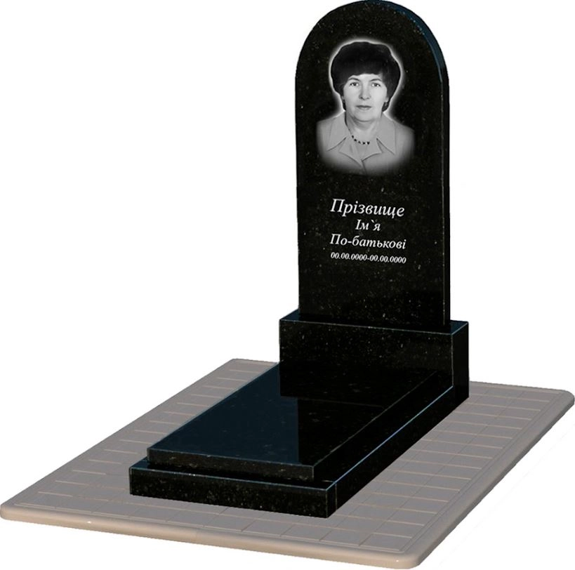 Основное Гранитный памятник стела 120х60 см одинарный из черного гранита Коростышев с полукруглой стелой к12-kor-pf-120-60-08-006-pbd3