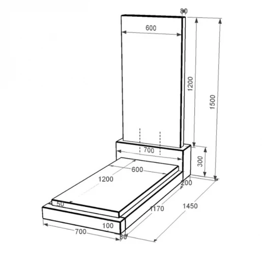 Розміри Пам'ятник із граніту висотою 150 см одинарний із чорного граніту Коростишів без різьблених робіт к12-kor-npf-120-60-08-001