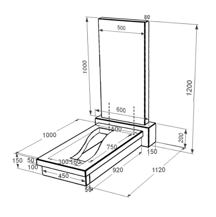Розміри Гранітний пам'ятник на кладовище з вирізаною смугою одинарний із чорного граніту Коростишів к23-kor-pf-100-50-08-001