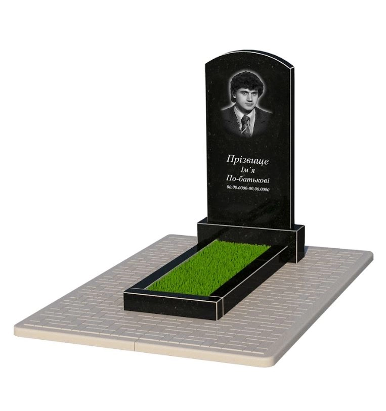 Основне Гранітний пам'ятник стела 100х50 см одинарний із чорного граніту Коростишів з дугою різьблений к1-kor-npf-100-50-08-009-pbd2