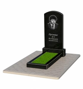 Гранітний пам'ятник стела 100х50 см одинарний із чорного граніту Коростишів з дугою різьблений к1-kor-npf-100-50-08-009-pbd2