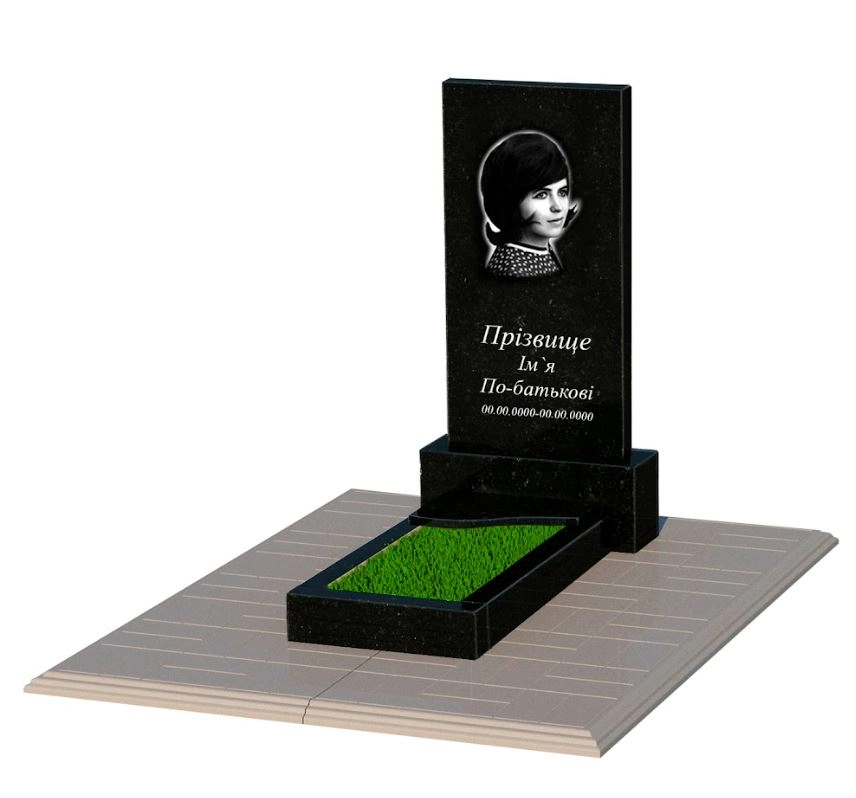 Основне Гранітний пам'ятник доньці одинарний із чорного граніту Коростишів з хвилею різьблений к4-kor-pf-80-40-05-001-l-pbd1