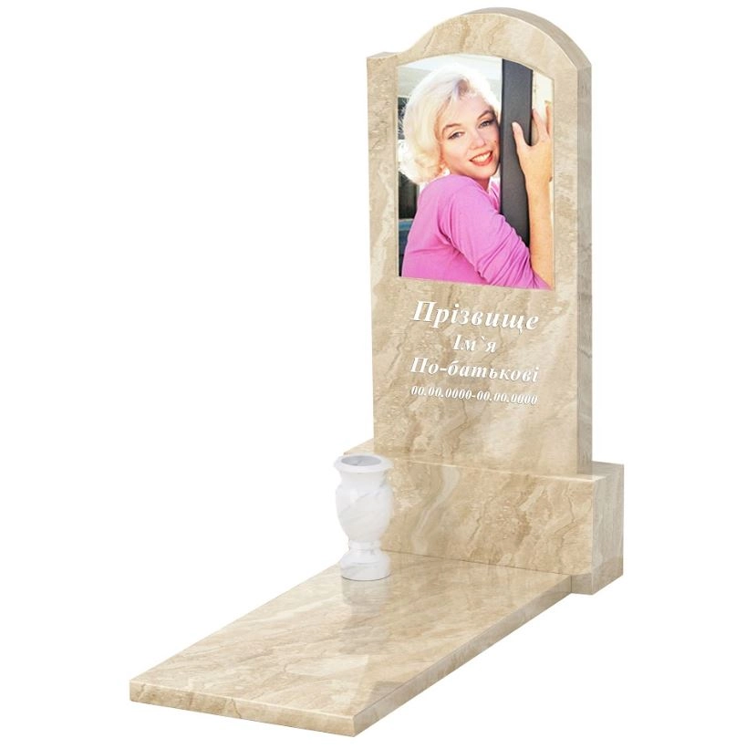 Основне Мармуровий пам'ятник мамі одинарний з мармуру Дайна з хвилею різьблений к7-dan-pf-120-60-08-011-r