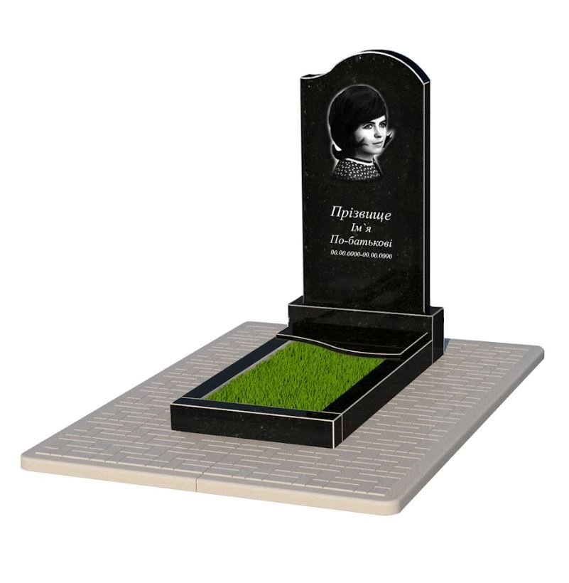 Основне Гранітний пам'ятник стела 100х50 см одинарний із чорного граніту Коростишів з хвилею різьблений к5-kor-npf-100-50-08-011-r-pbd2