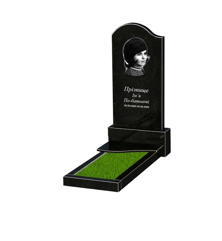 Основне Пам'ятник на цвинтар з граніту виробництво Україна одинарний із чорного граніту Коростишів з хвилею різьблений к3-kor-npf-120-60-08-011