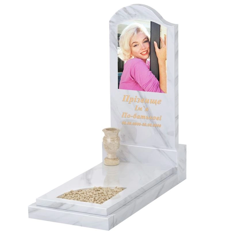 Основне Білий мармуровий пам'ятник одинарний з мармуру Волокас з вирізаним куточком к24-vol-pf-120-60-08-011-l