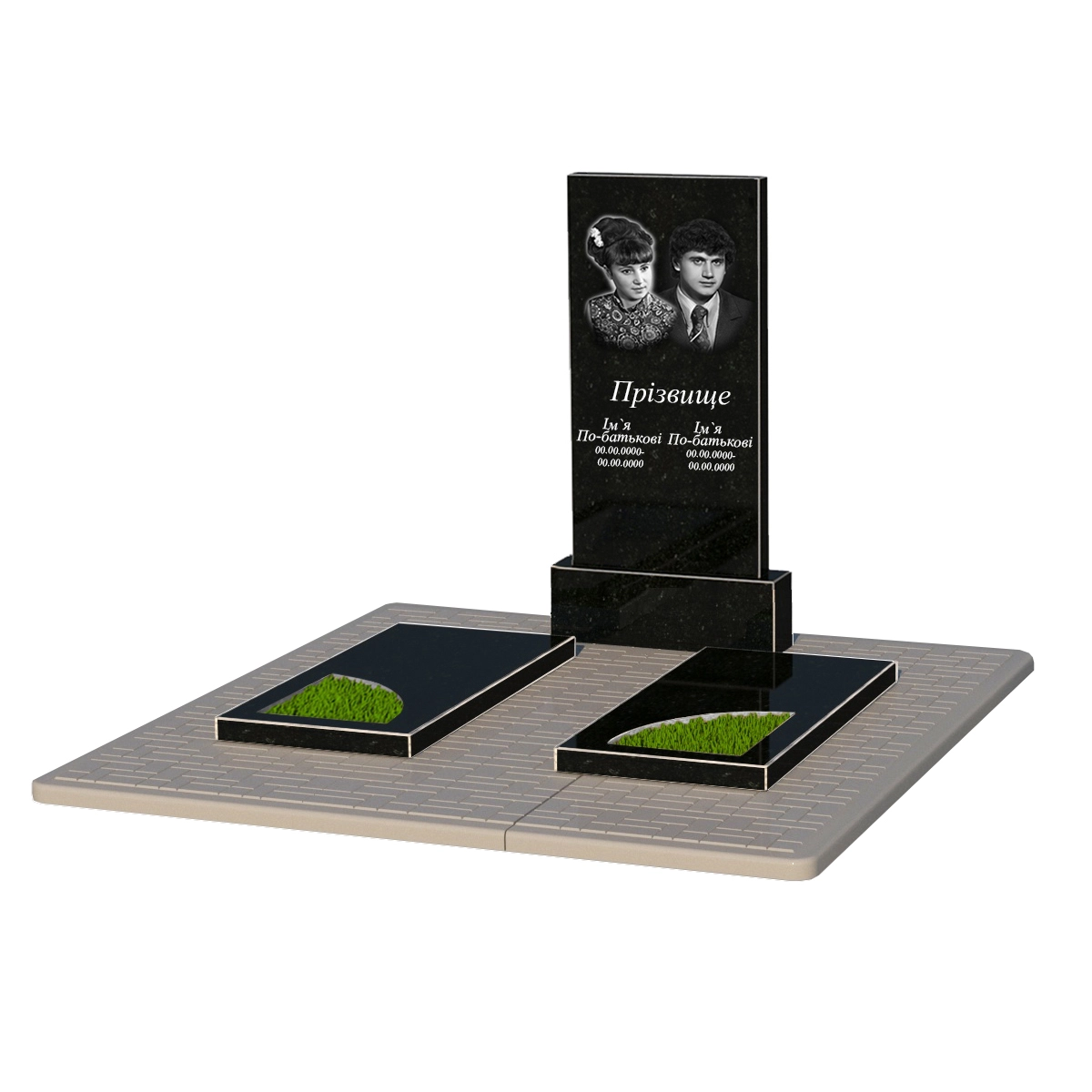 Основне Гранітний пам'ятник висотою 120 см подвійний із чорного граніту Коростишів з вирізаним куточком к20-kor-npf-100-50-08-001-pbd2