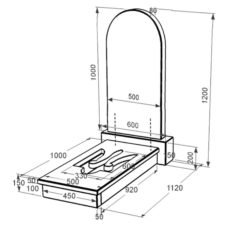 Розміри Гранітний пам'ятник з Тризубом вирізаним одинарний із чорного граніту Коростишів к8-kor-pf-100-50-08-006