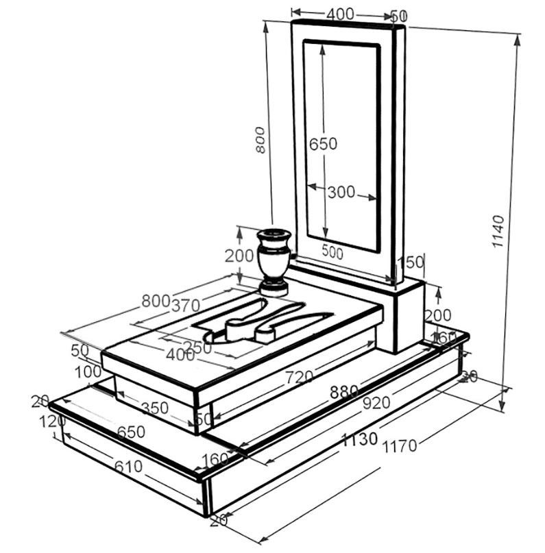Розміри Надгробок із граніту з Тризубом резним одинарний з коричнево-чорного граніту Токівський Коростишевський к8-tok-kor-npf-80-40-05-001-ck