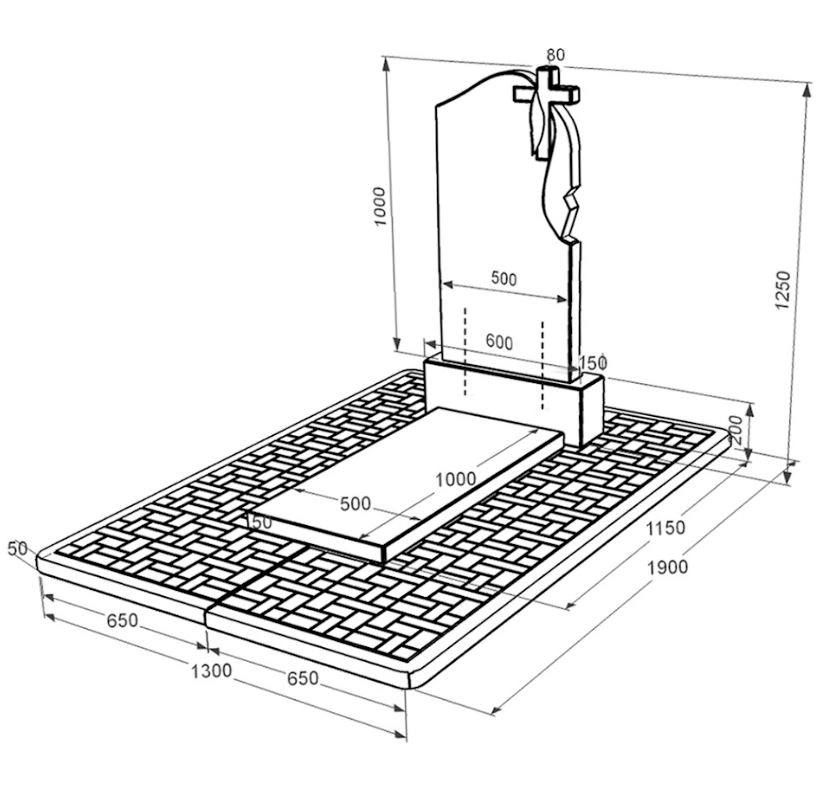 Розміри Гранітний пам'ятник для матері одинарний із чорного граніту Коростишів з хрестом та плащаницею різьблений к7-kor-npf-100-50-08-142-r-pbd2