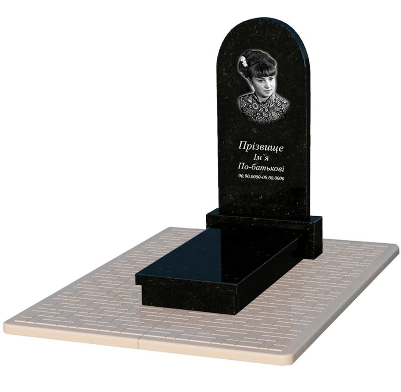 Основне Надгробок із граніту з гробницею одинарний із чорного граніту Коростишів з полукруглою стелою к10-kor-pf-100-50-08-006-pbd2