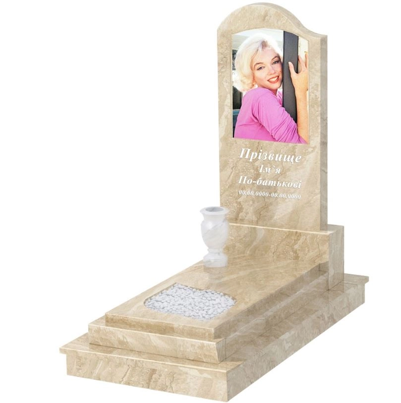 Основне Мармуровий пам'ятник для дівчини одинарний з мармуру Дайна з листом різьблена робота к13-dan-pf-120-60-08-011-l-ck